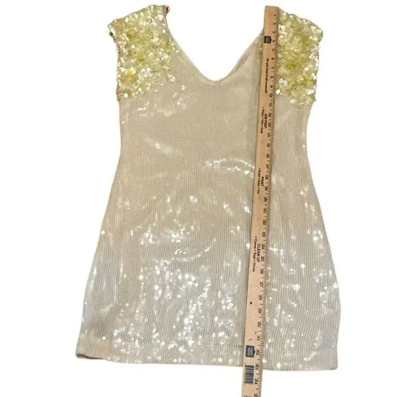 Rare Free People Icy Citrus Dress, Sz 4 ivory, yellow sequins Retail 500 mini - Picture 2 of 13